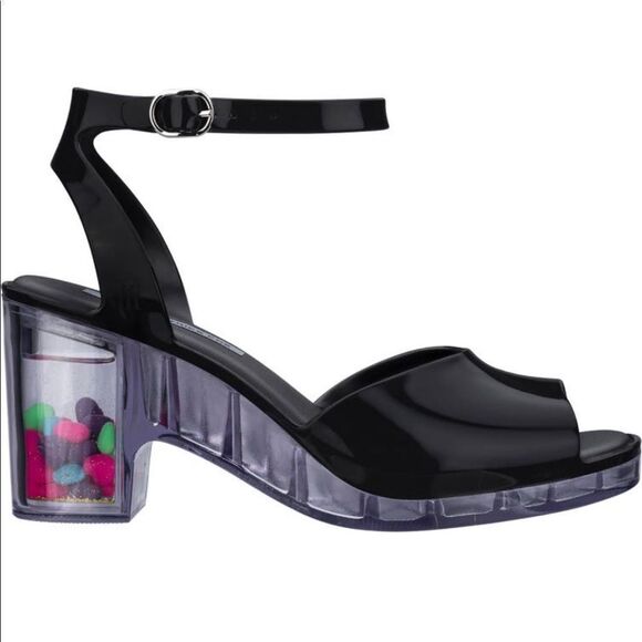 Melissa x Patrick Cox Black Jelly Sandal Size 8, Bubblegum Scented Platform - Picture 2 of 7
